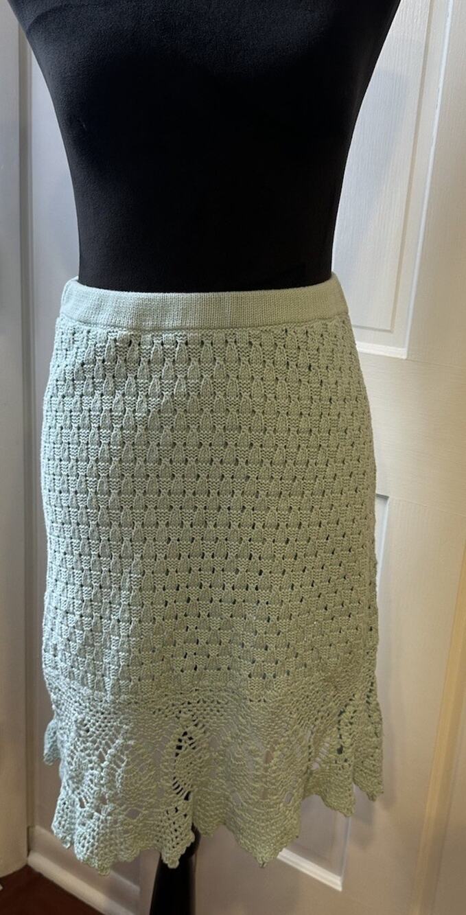 Athleta Crochet Knit Skirt Mint Green Cotton Eyelet Scalloped Hem SizeSmall Boho - Picture 1 of 8